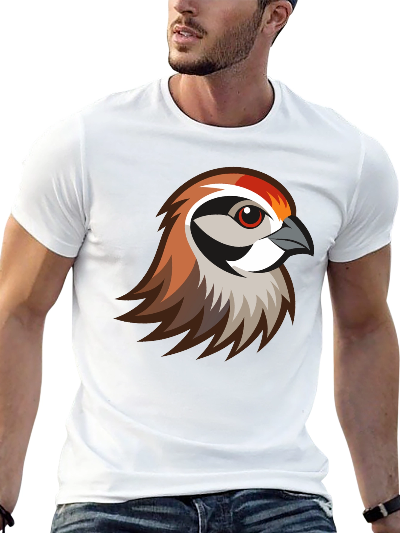 Stylish Bird Graphic Print Black T-Shirt
