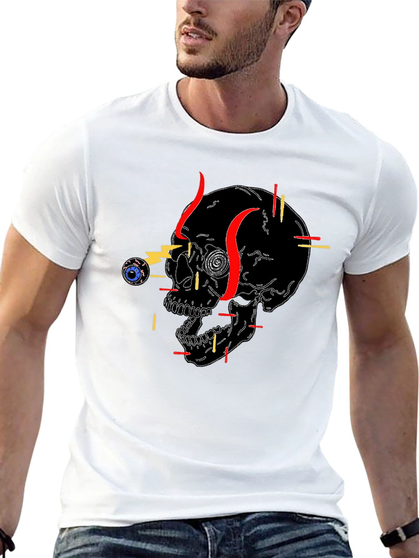 Edgy Skull Graphic Tee - Black Cotton T-Shirt