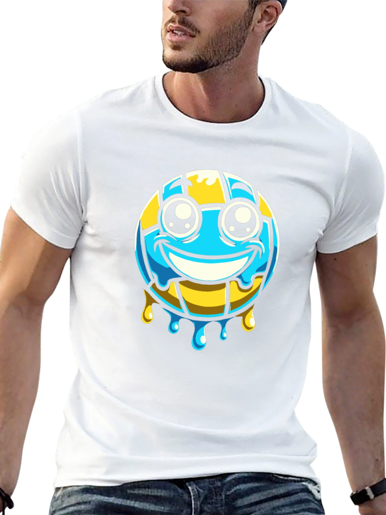 Volleyball Smiley Face Graphic T-Shirt - Black