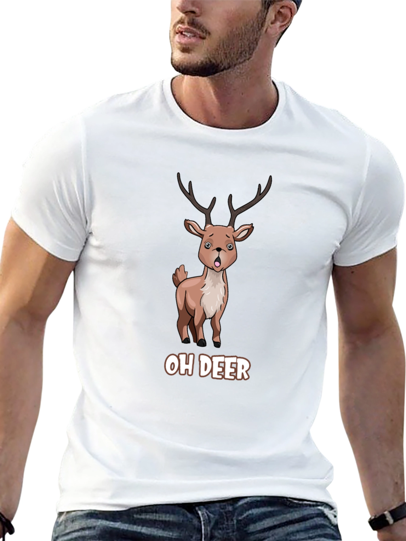 Oh Deer Funny Cartoon Graphic T-Shirt
