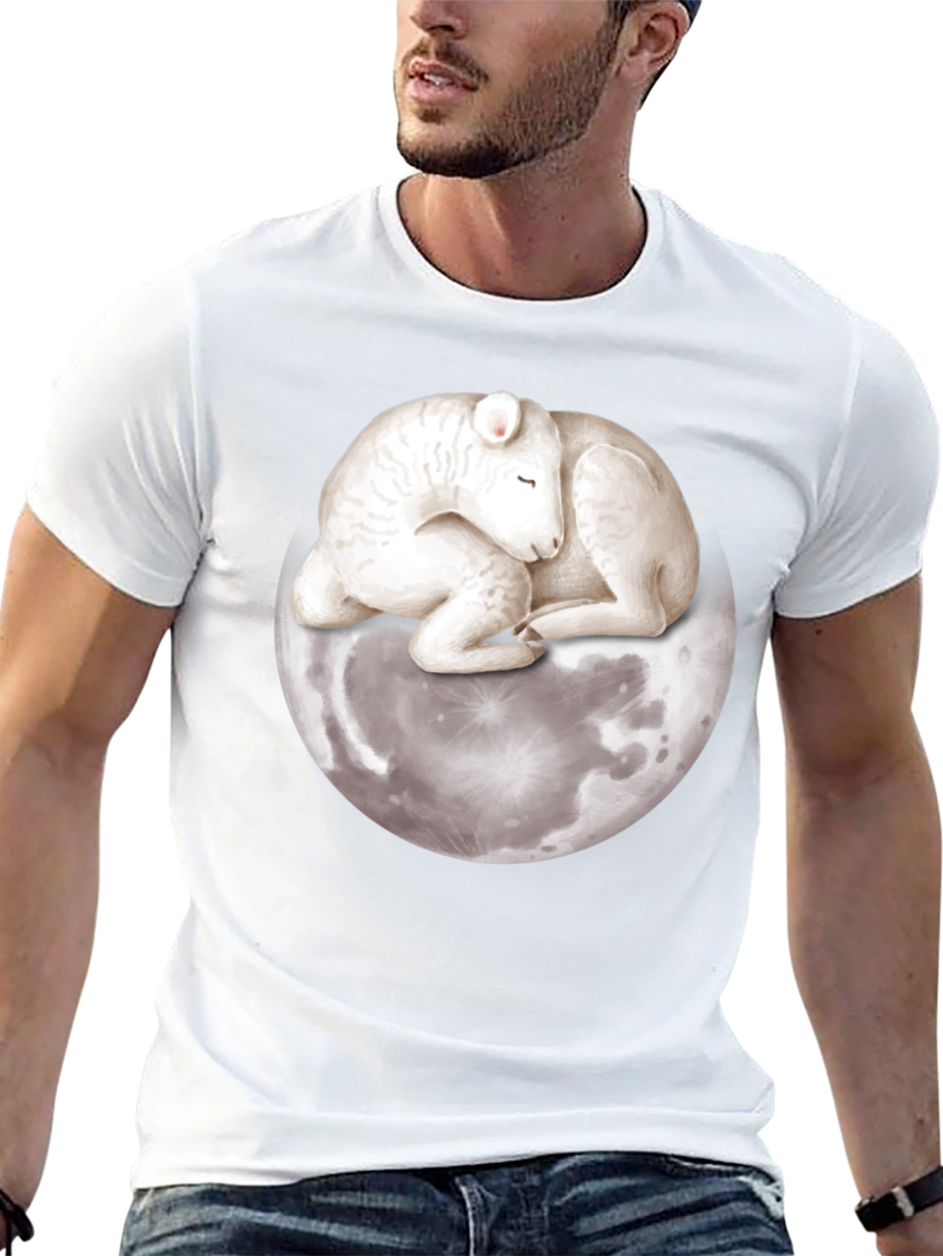 Lamb on Moon Graphic Tee - Unique Design
