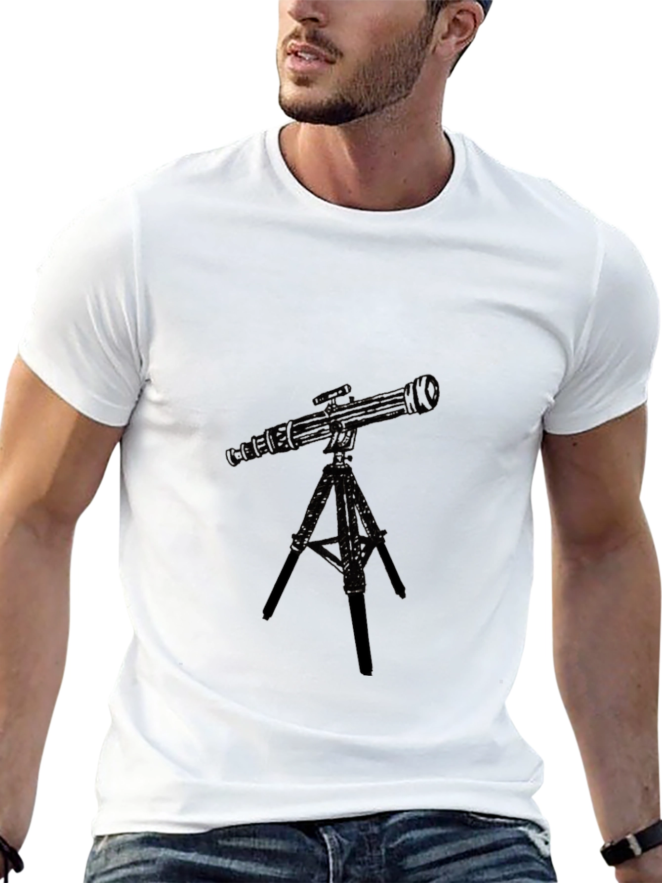 Telescope Graphic Black T-Shirt - Astronomy Lover Tee