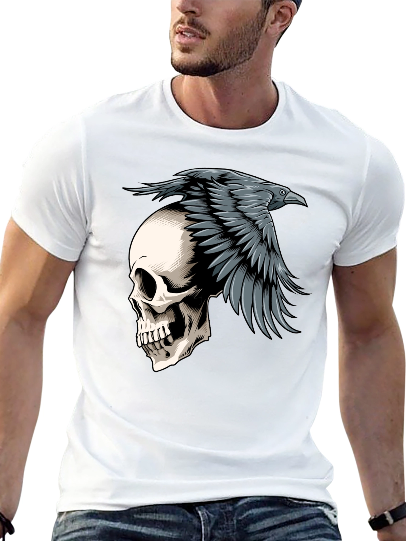 Raven Skull Graphic Tee - Mens Black T-Shirt