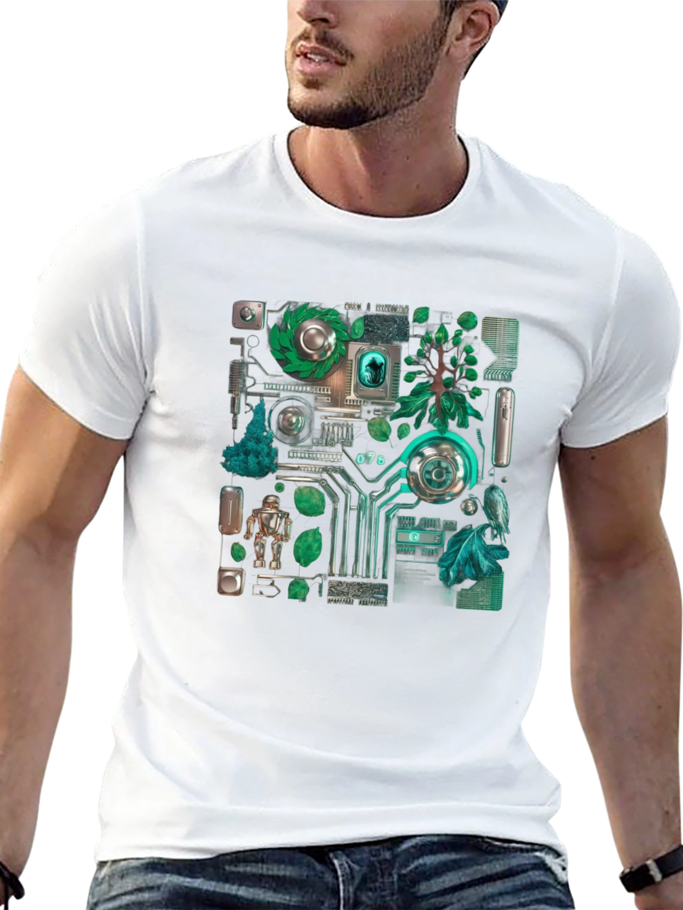 Eco-Tech Fusion Graphic Tee - Black Cotton Blend