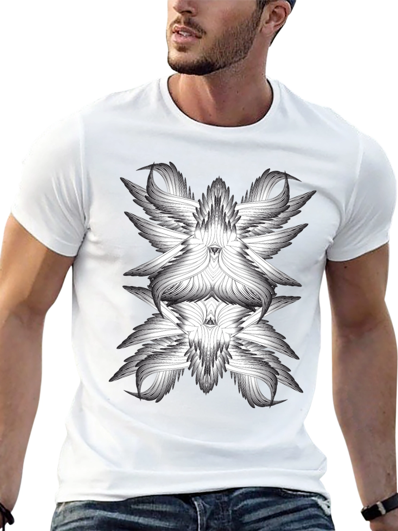 Abstract Winged Design Black T-Shirt