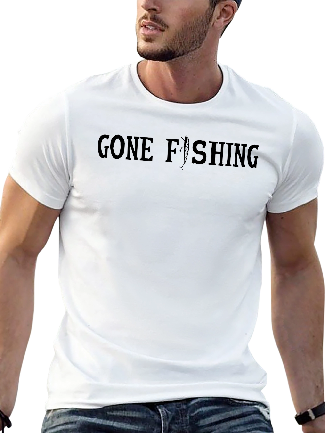 Gone Fishing Crewneck T-Shirt - Black