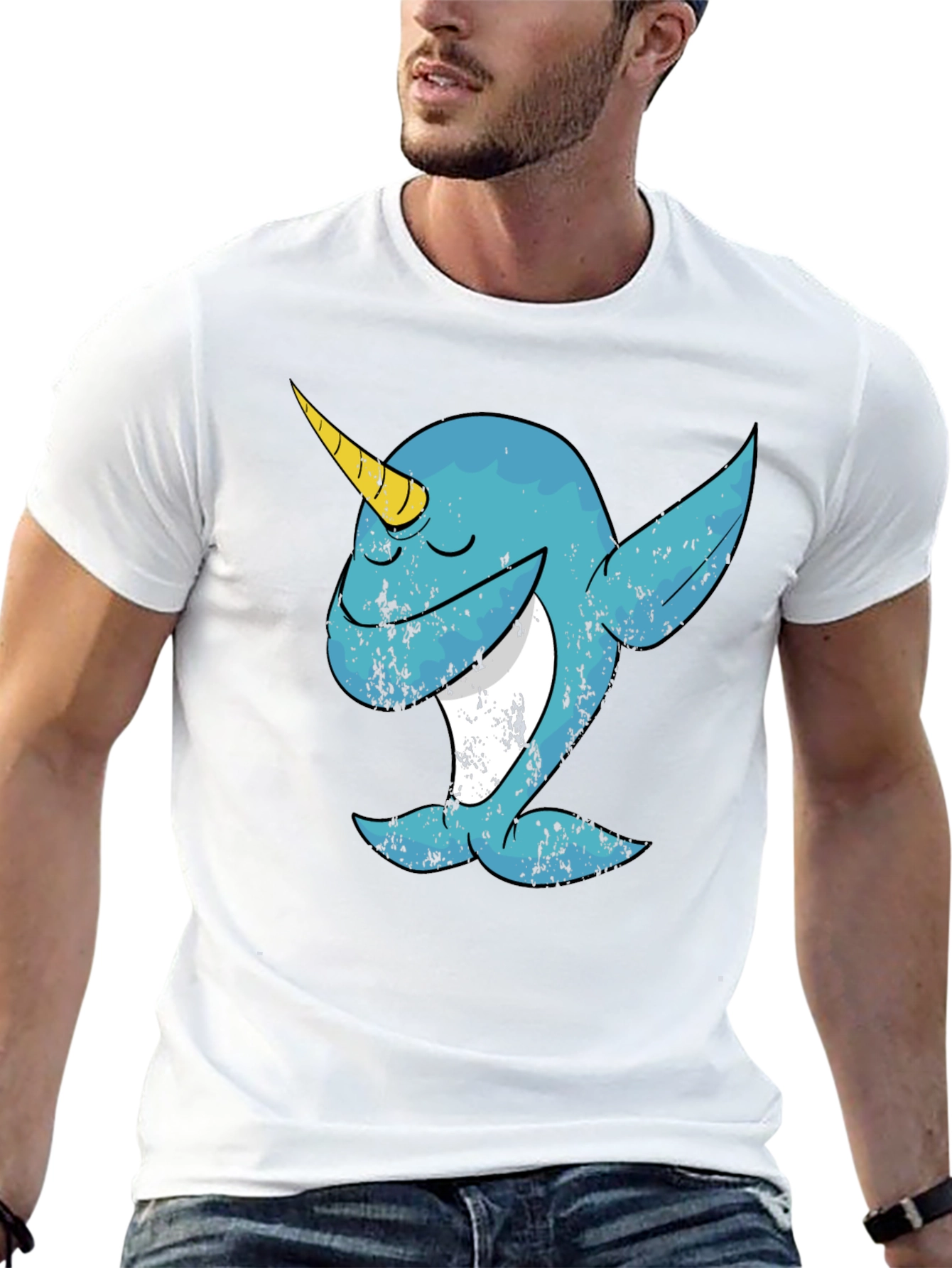 Dabbing Narwhal Graphic T-Shirt - Black