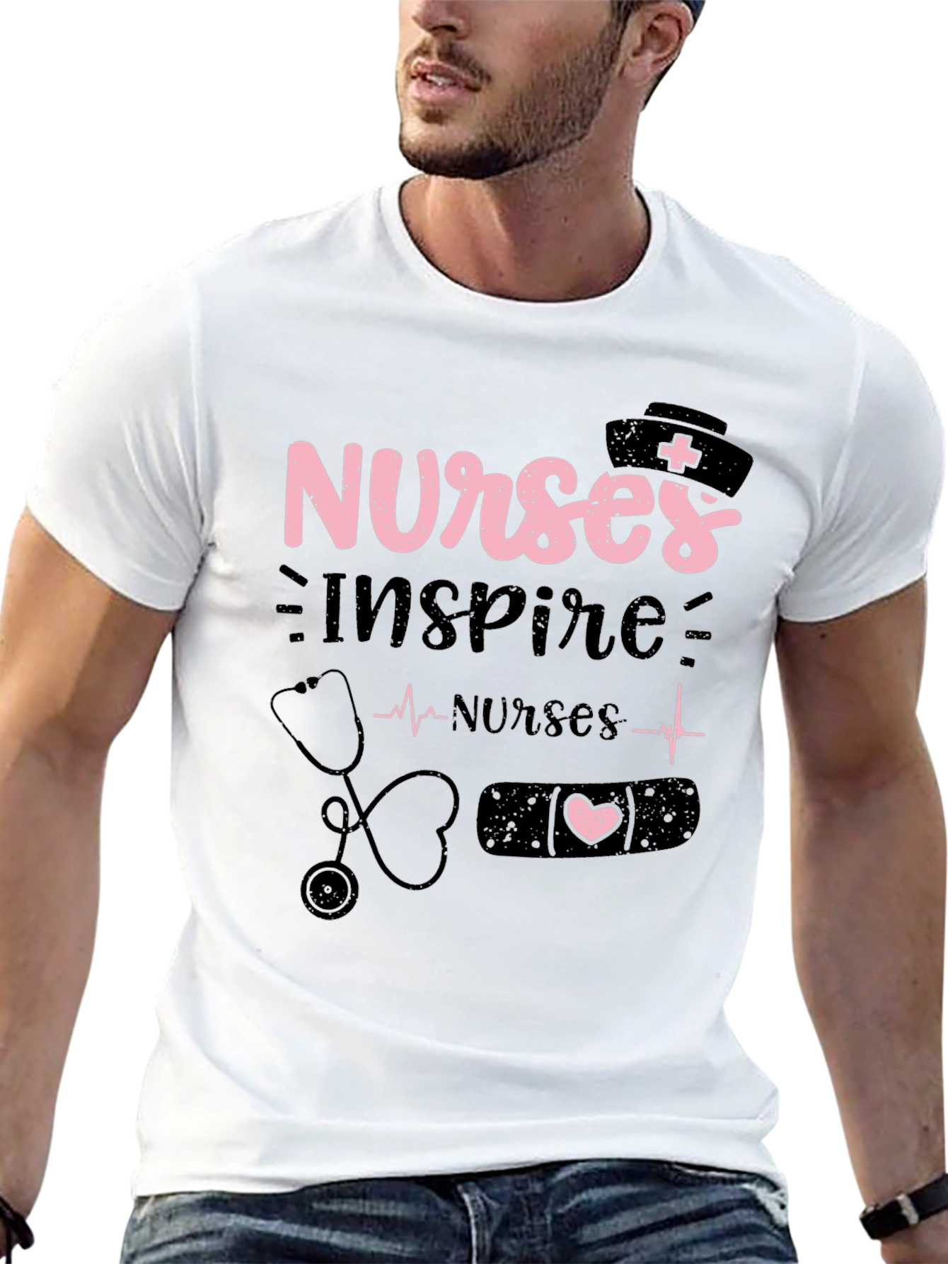 Nurses Inspire Black Cotton Graphic T-Shirt