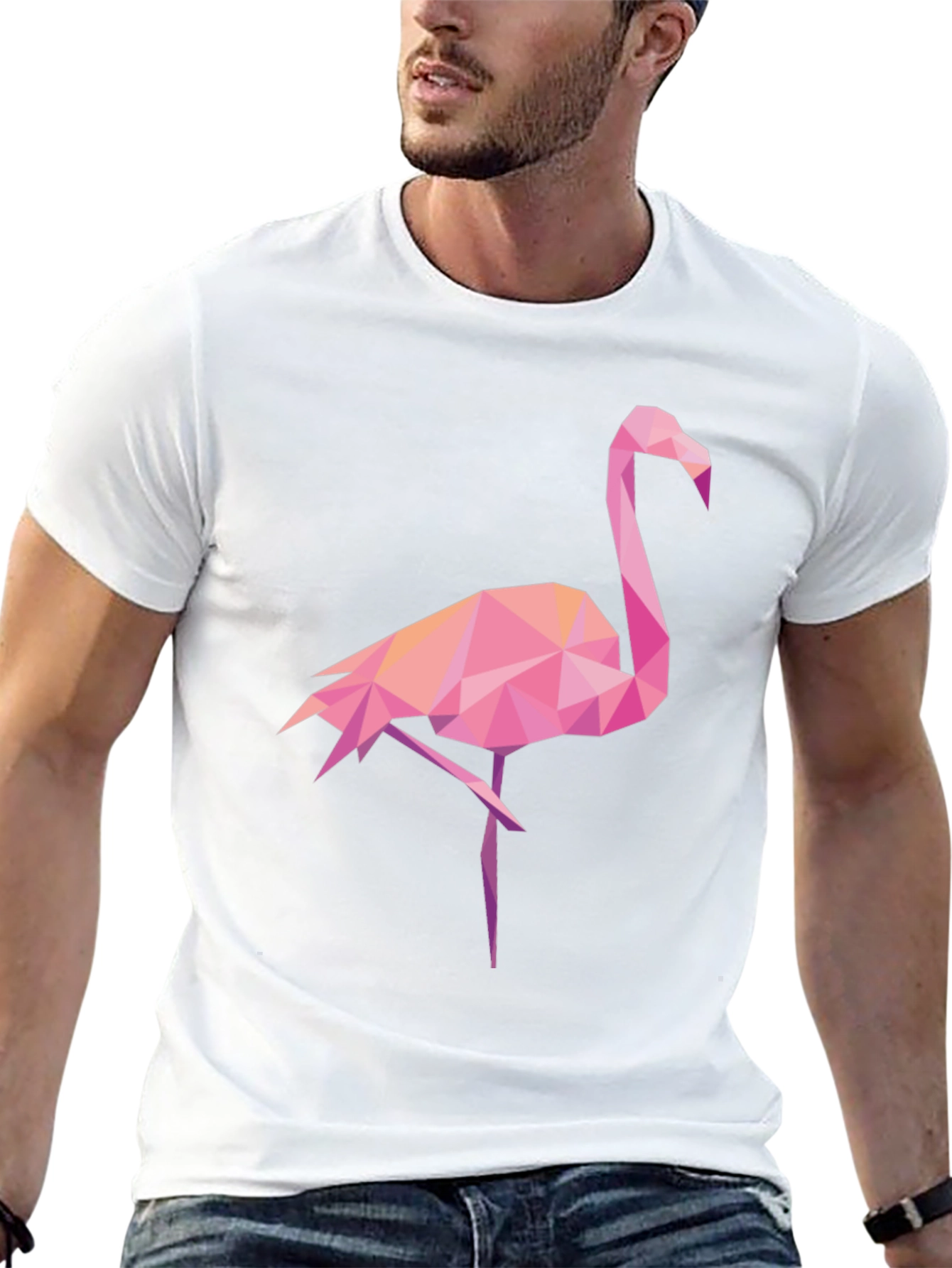 Geometric Flamingo Graphic Tee - Black Casual Shirt
