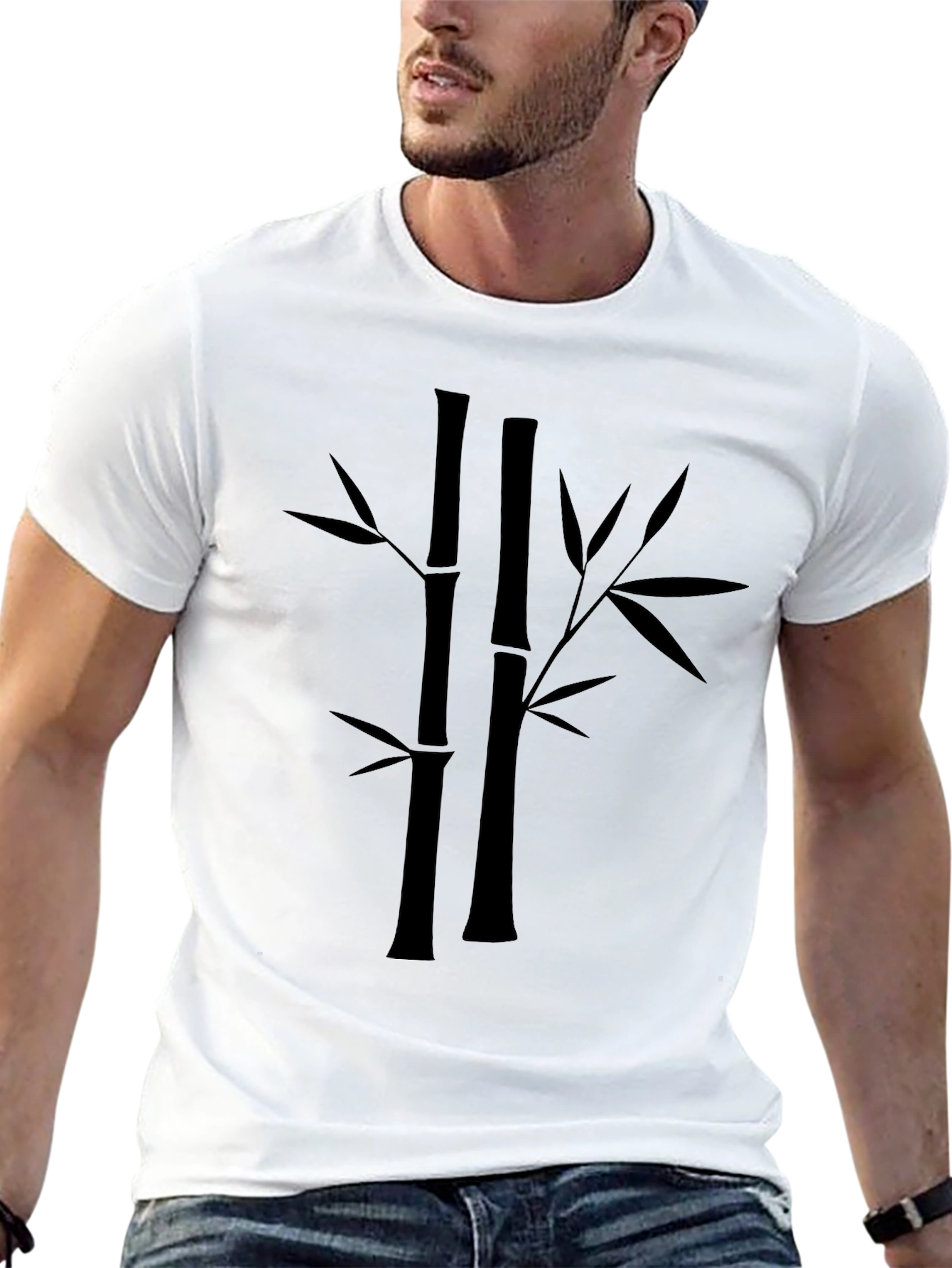 Bamboo Print Black T-Shirt - Casual Style