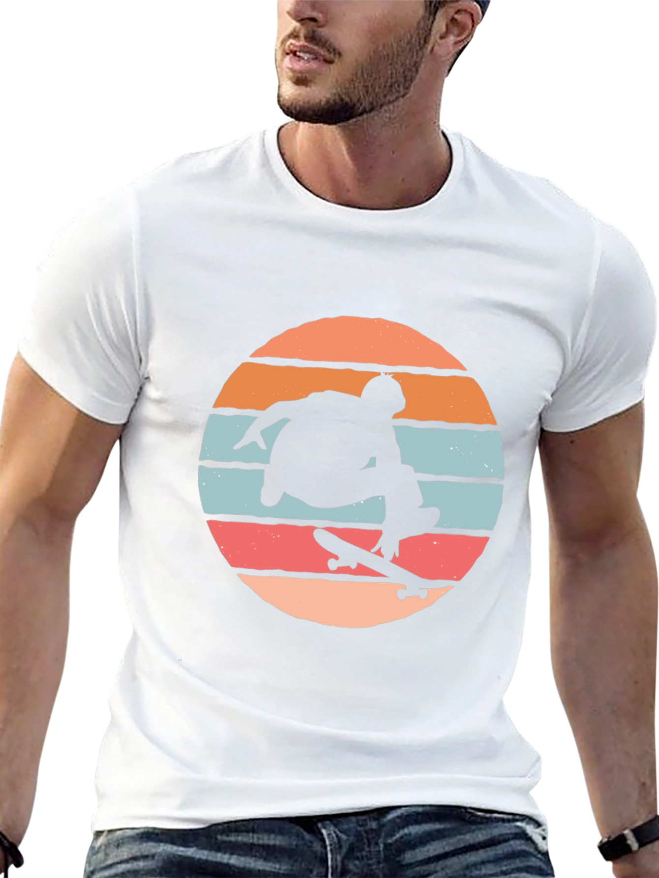 Skateboarder Silhouette Tee - Retro Sunset Design