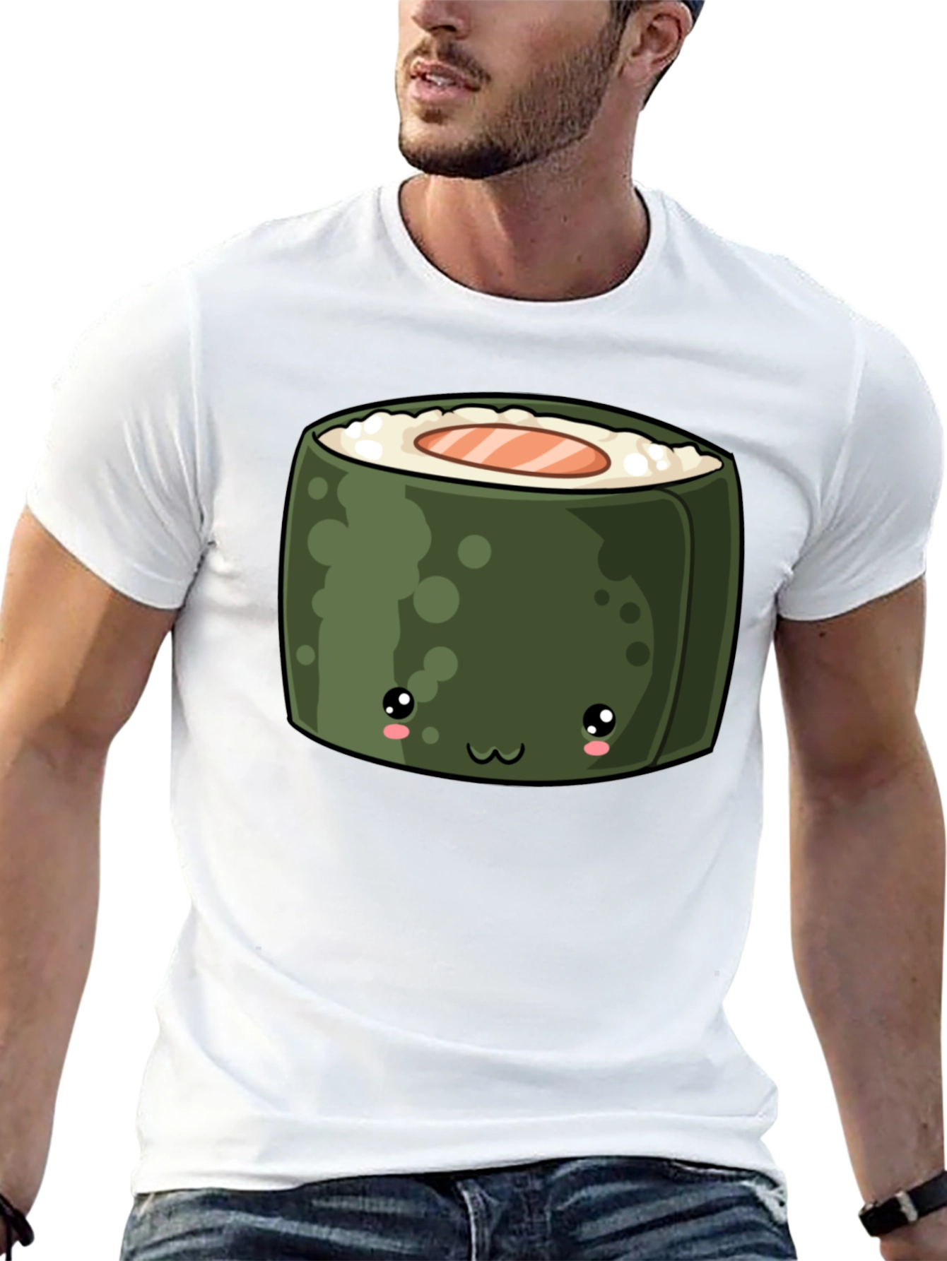 Kawaii Sushi Roll Graphic T-Shirt - Unisex Black Tee