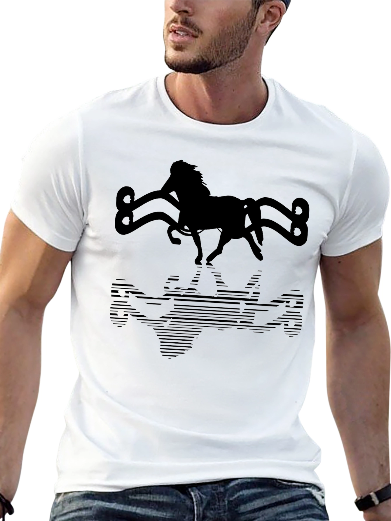 Horse Silhouette Graphic Tee - Black Cotton Blend