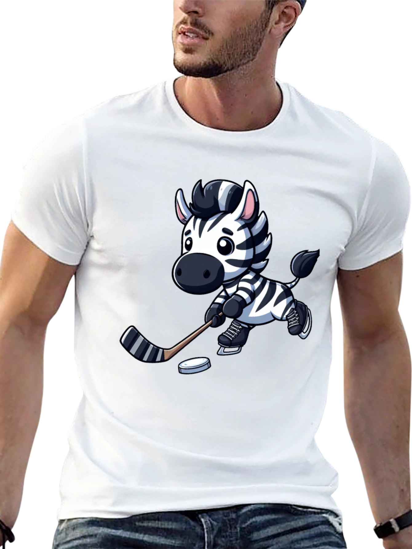 Zebra Hockey Player T-Shirt - Cool Cartoon Design