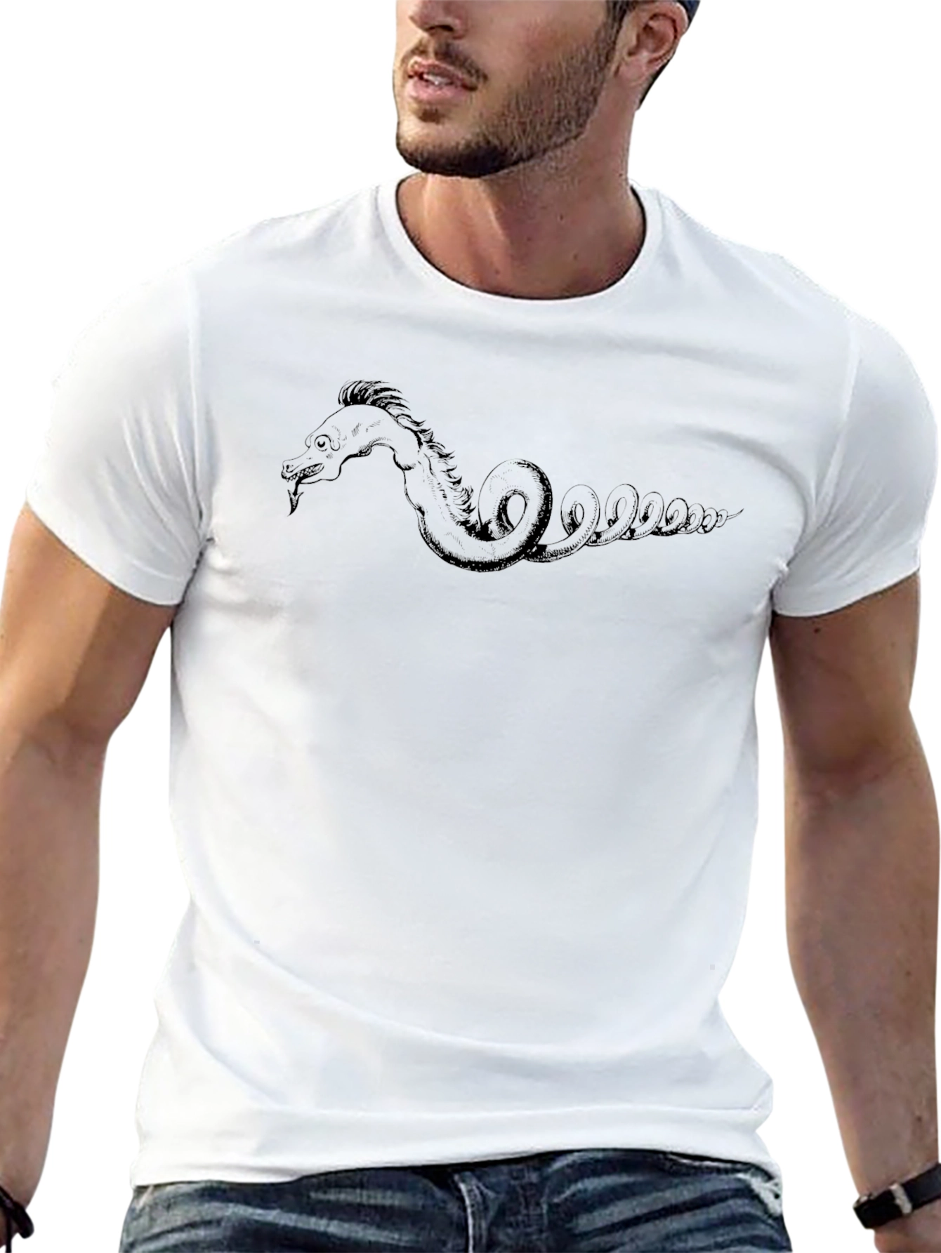 Sea Serpent Graphic Tee - Black Cotton T-Shirt