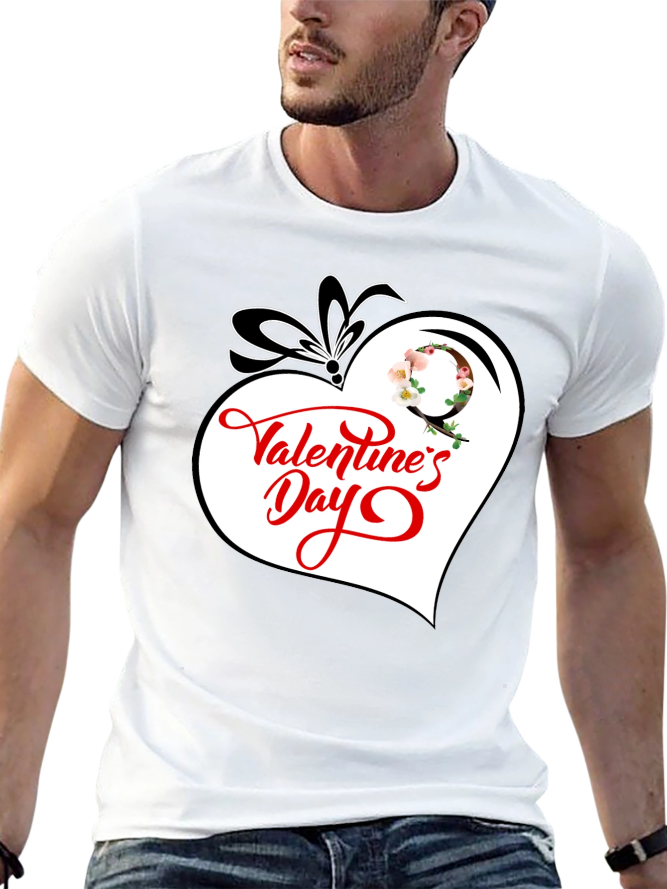 Valentines Day Heart Graphic Tee - Black Cotton Blend