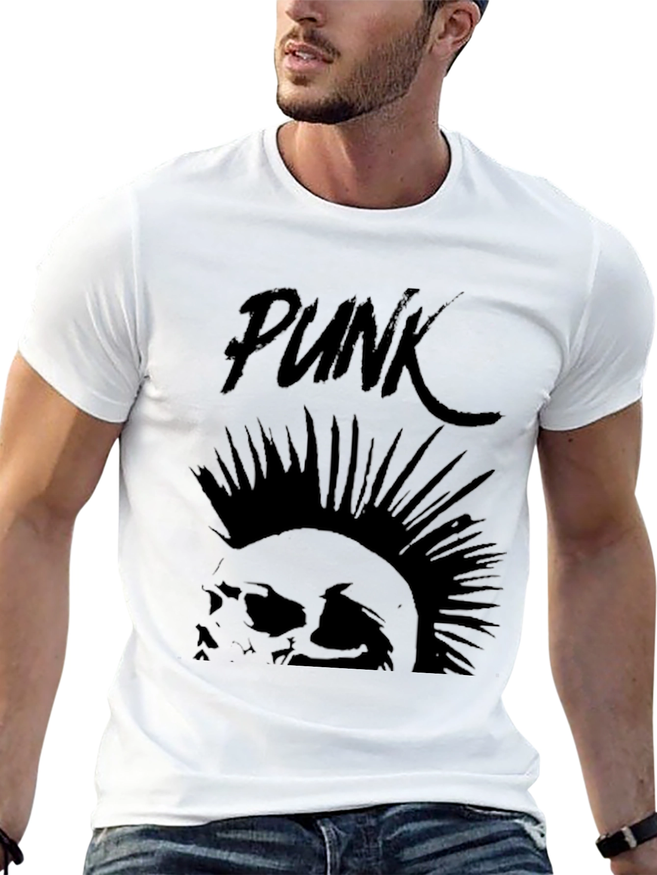 Punk Skull Graphic Tee - Black Cotton T-Shirt