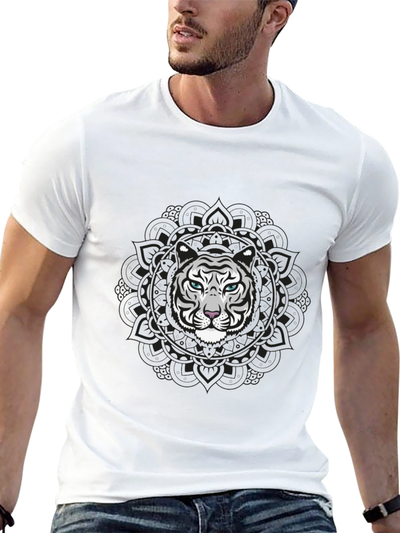 Black Tiger Mandala Graphic Tee - Menswear