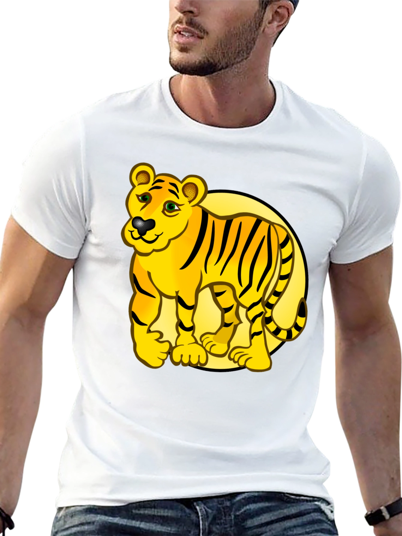 Cartoon Tiger Graphic Tee - Black T-Shirt