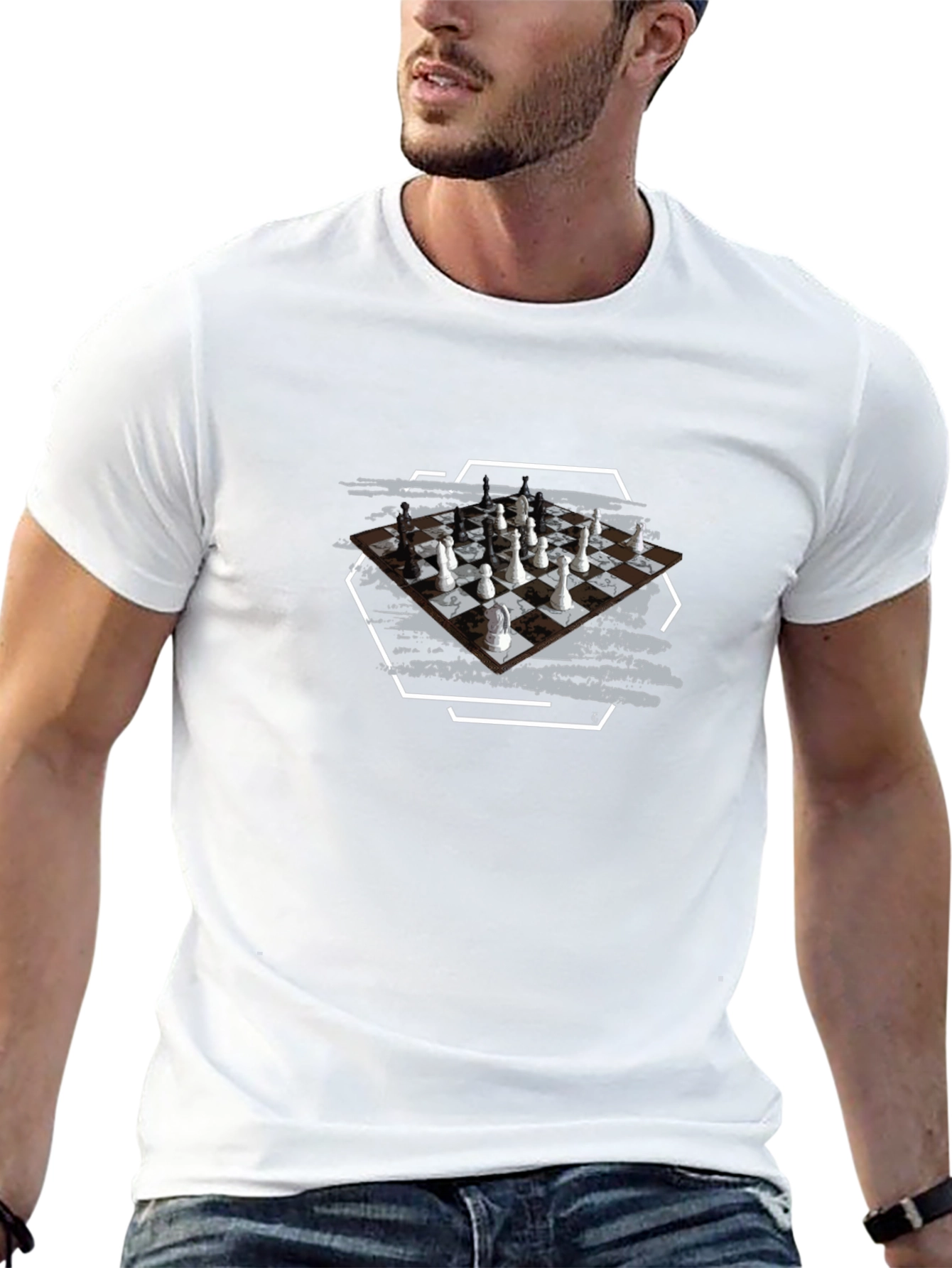 Chessboard Graphic Tee - Stylish Unisex Black T-Shirt