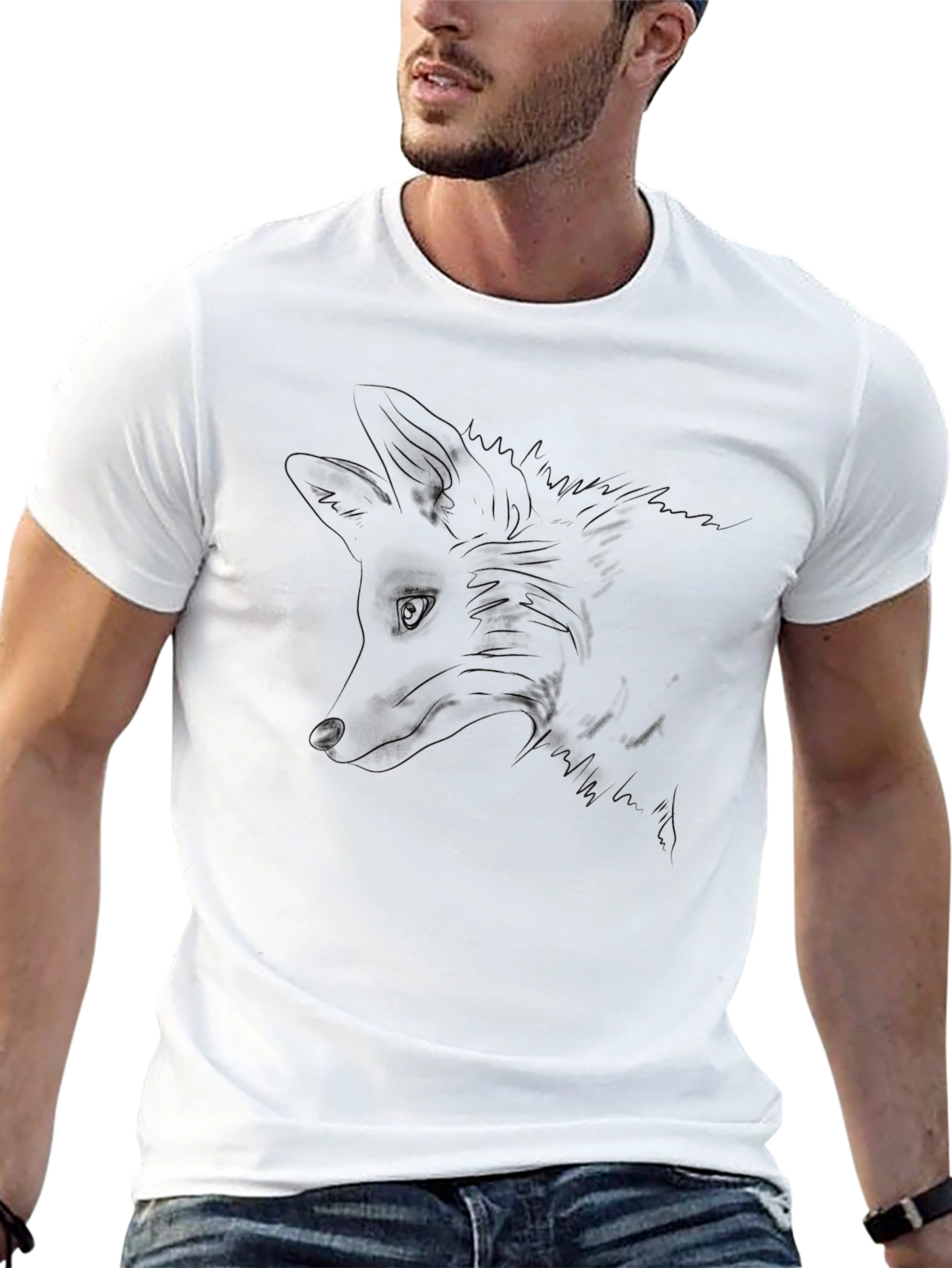 Fox Outline Black T-Shirt - Minimalist Design