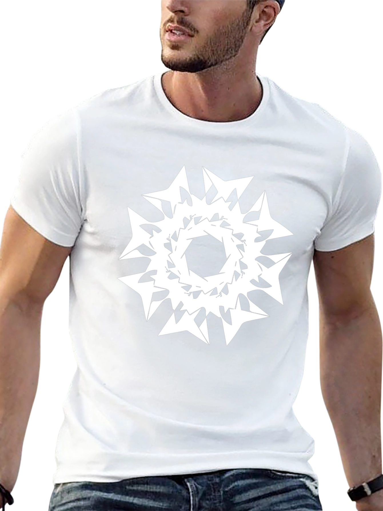 Abstract Geometric Print Black Tee