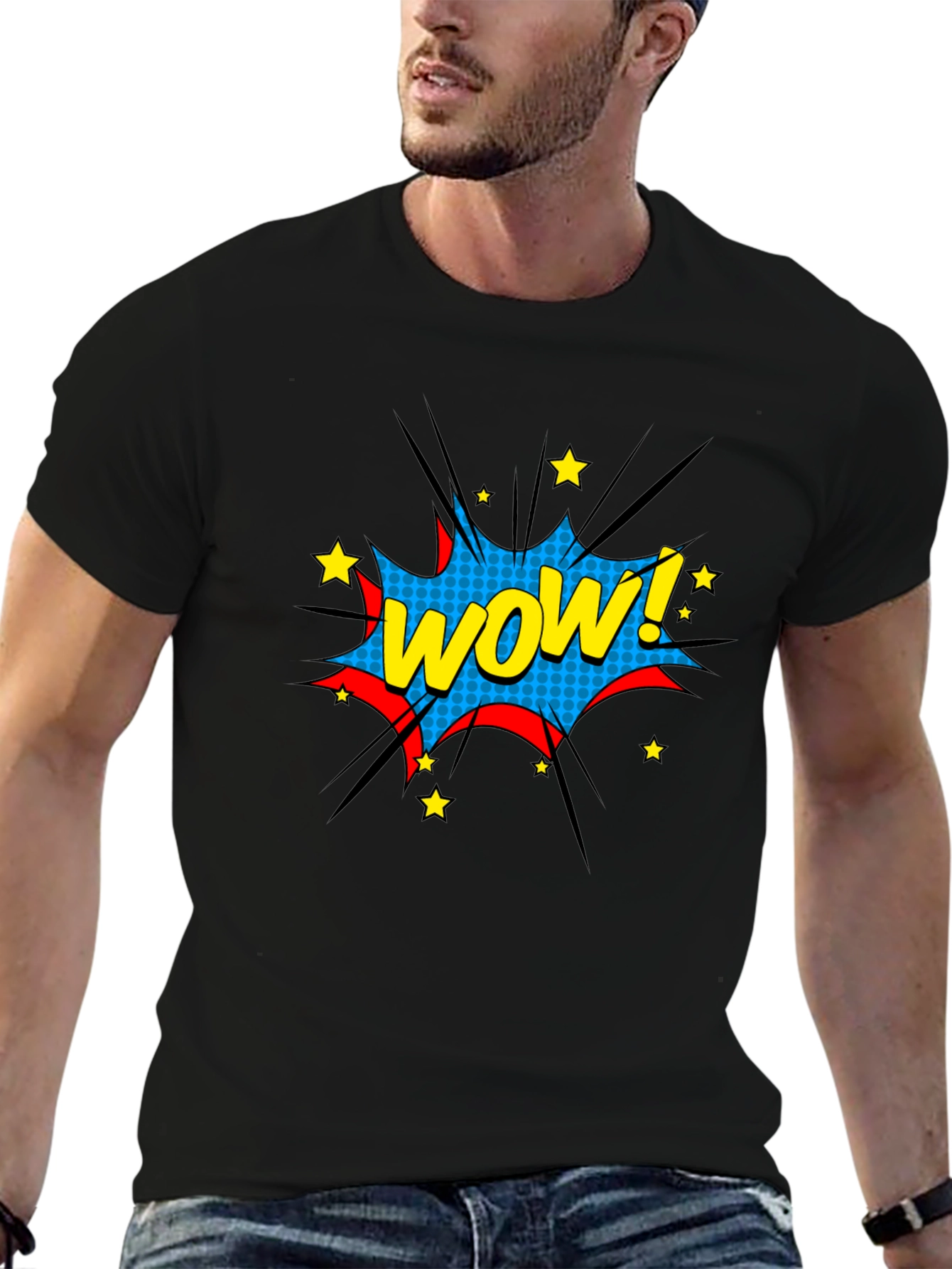 WOW! Comic Style Graphic Black T-Shirt