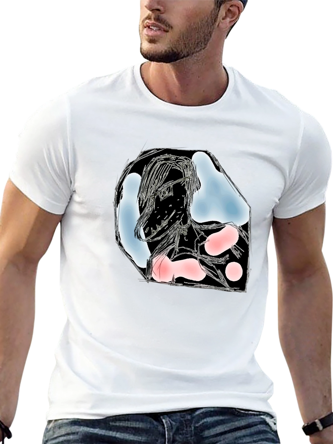 Abstract Sketch Graphic Black T-Shirt