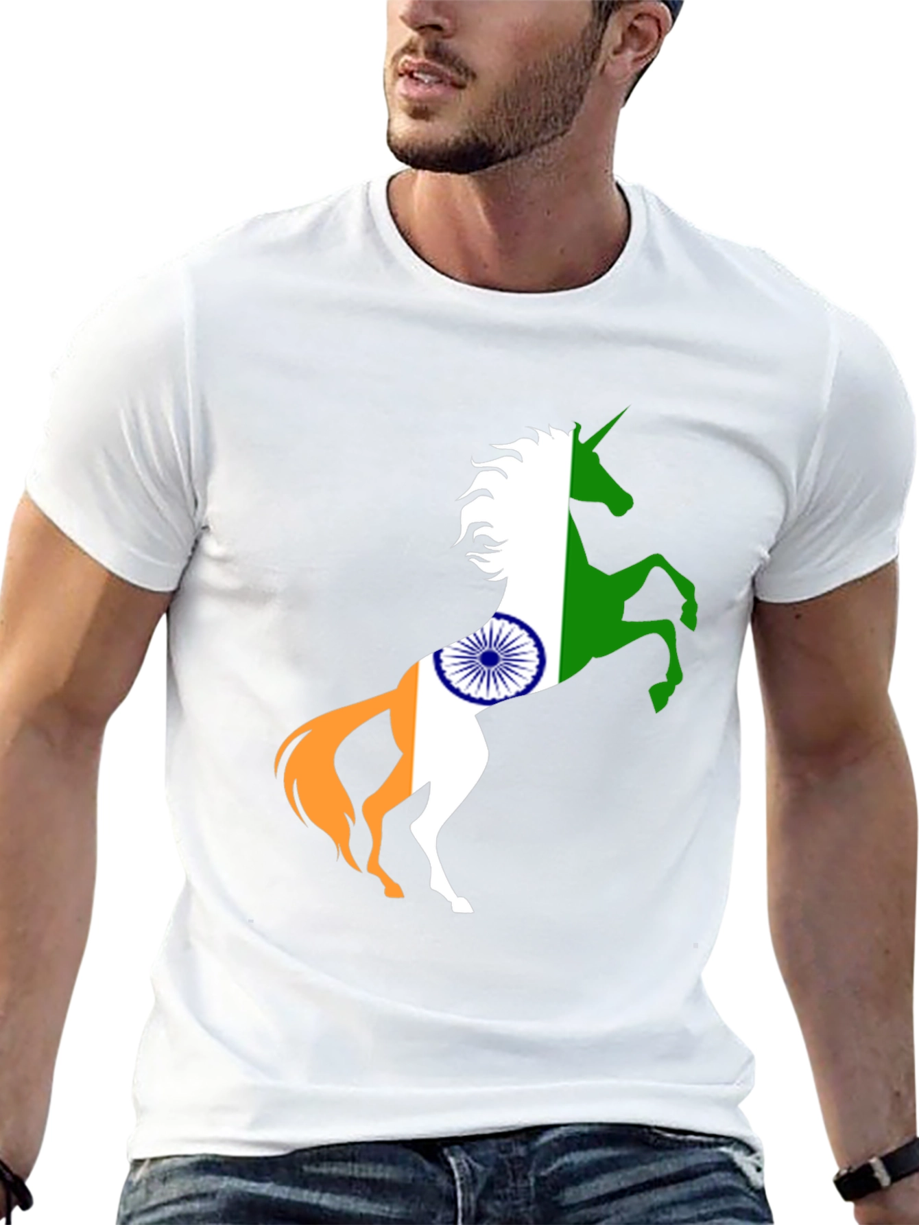 Indian Flag Unicorn Black T-Shirt