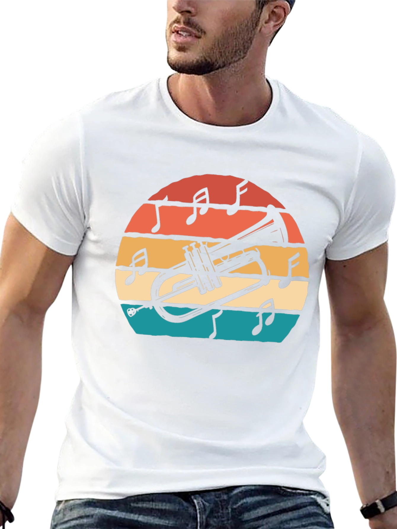 Retro Trumpet Sunset Graphic T-Shirt