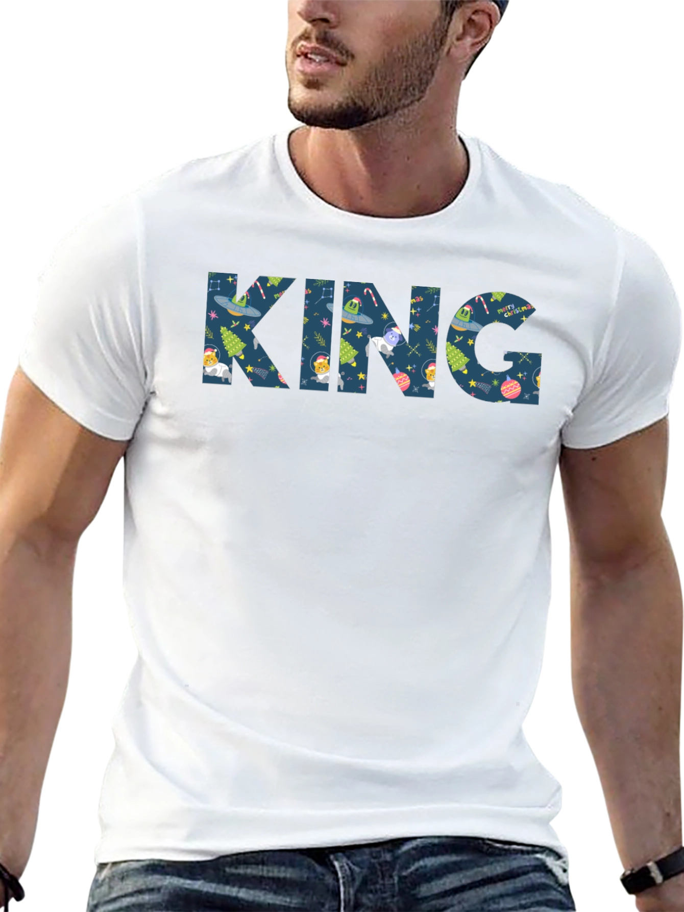 KING Christmas Pattern Crew Neck T-Shirt