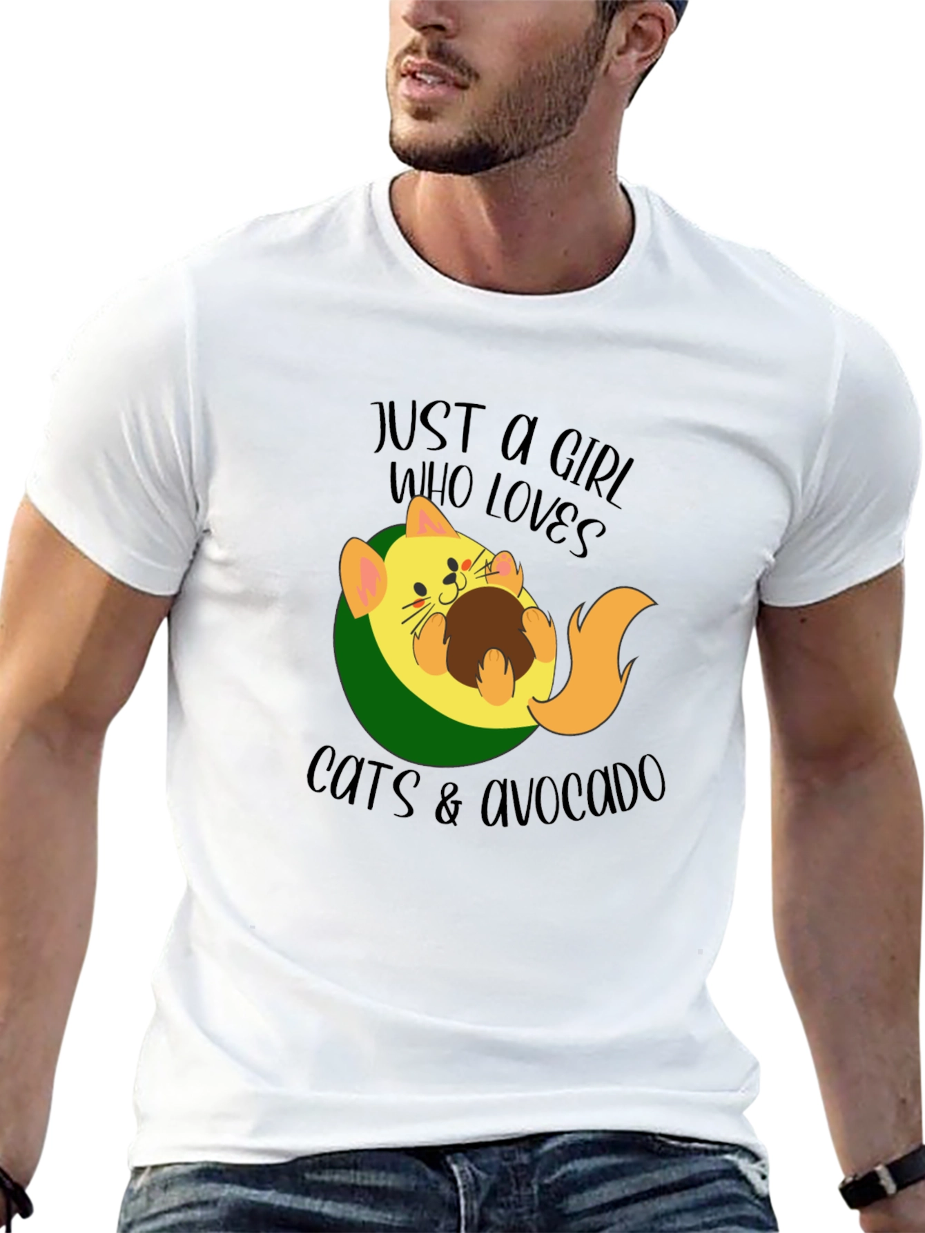 Cat & Avocado Graphic Tee - Womens Funny T-Shirt