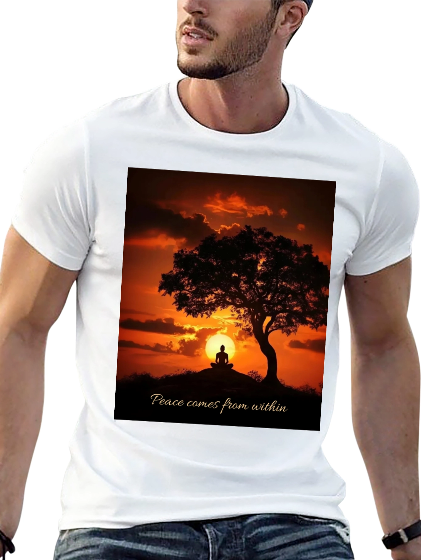 Peace Within Graphic Tee - Sunset Meditation Shirt