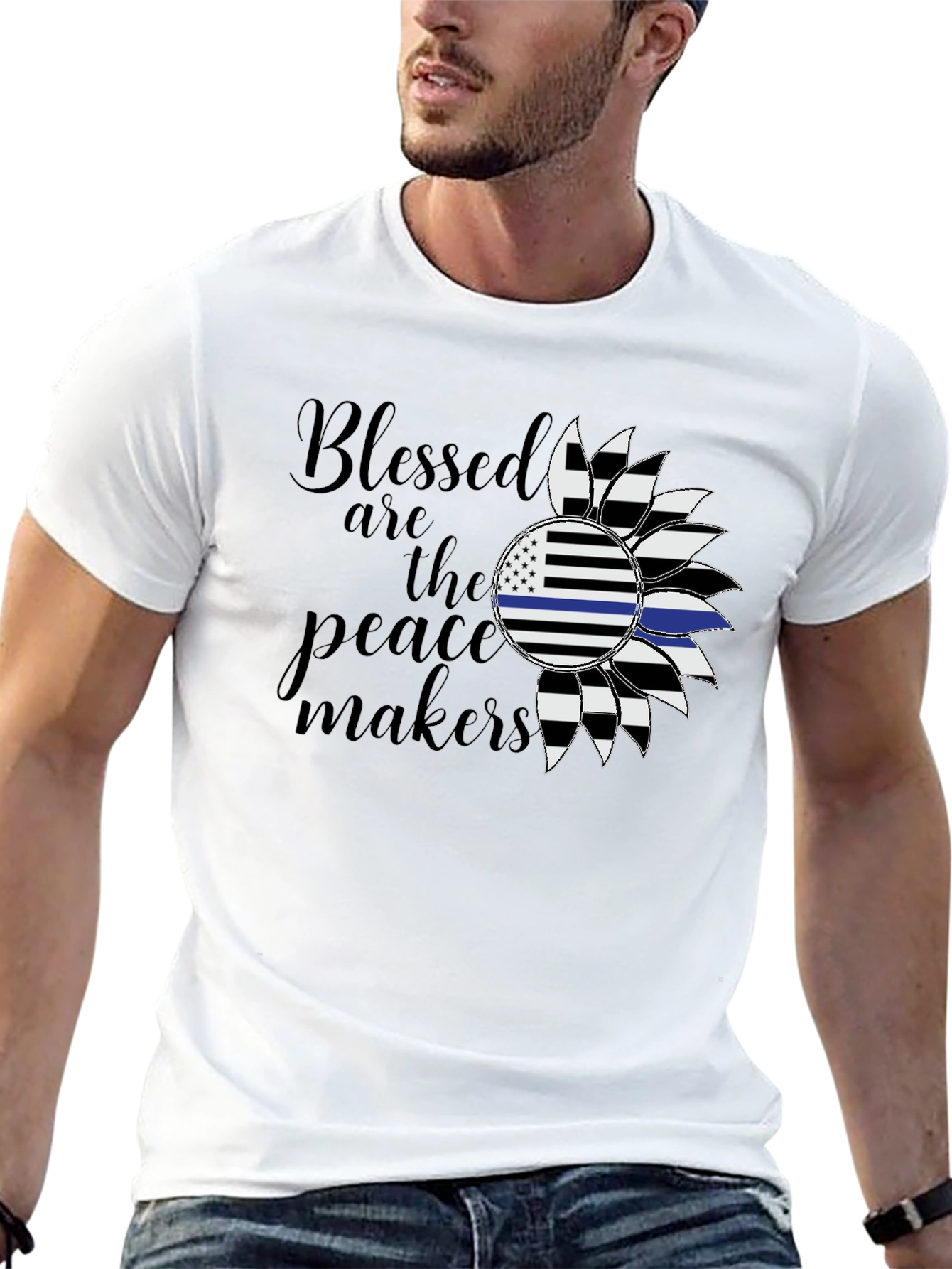 Blessed Peacemakers Sunflower Graphic Tee - Black