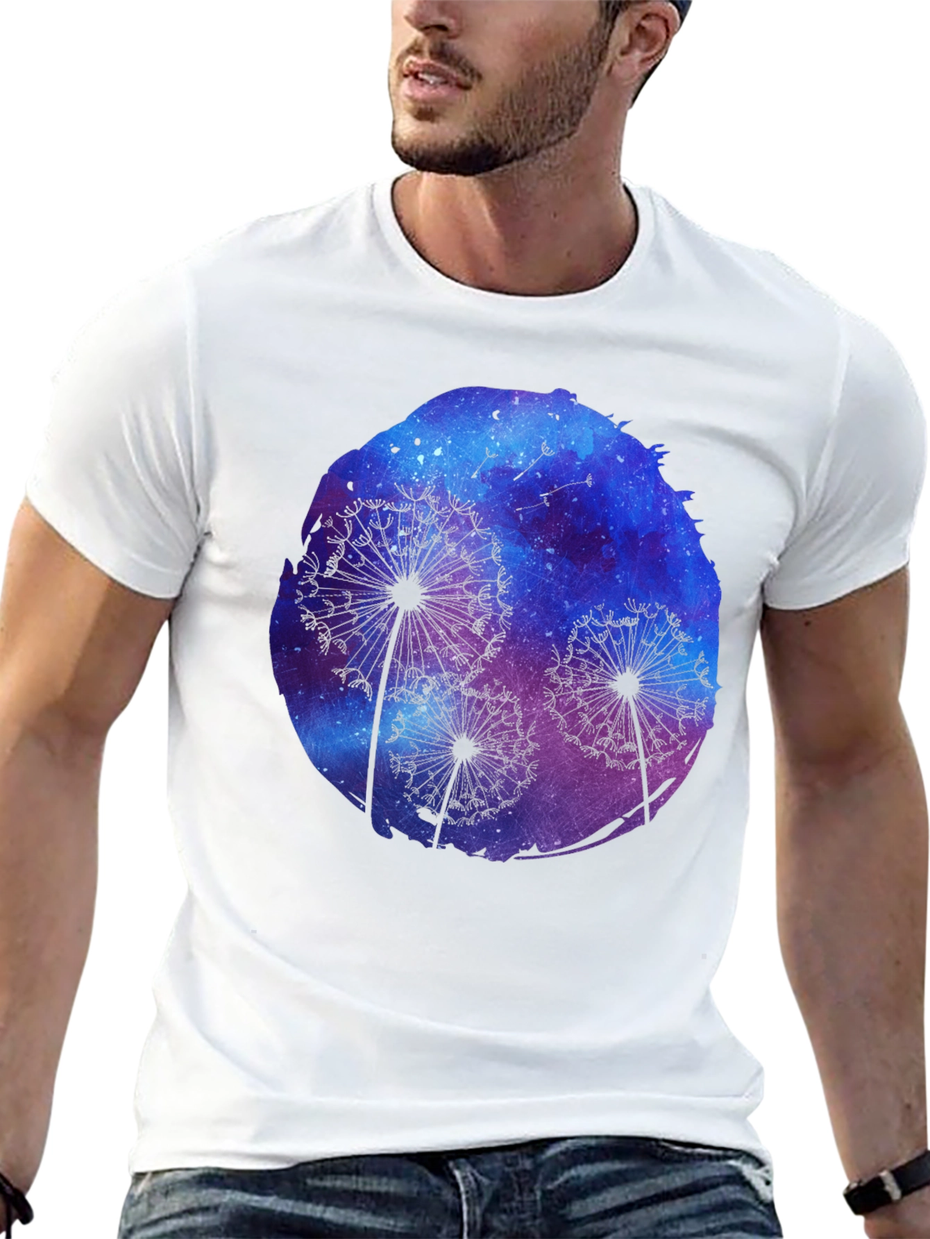 Dandelion Galaxy Print Black T-Shirt