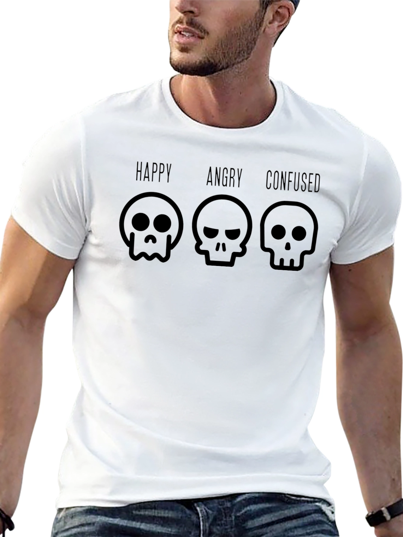 Mood Skull T-Shirt - Happy Angry Confused Graphic Tee