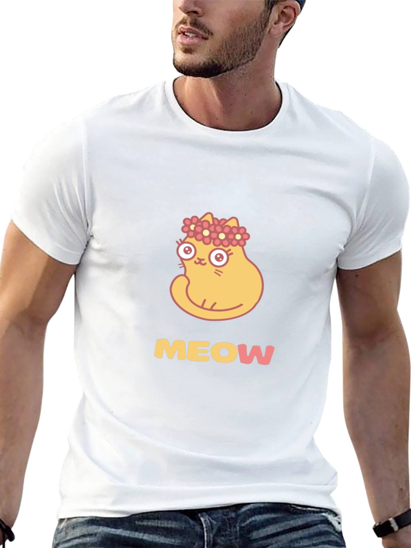 Cute Cat Flower Crown Black T-Shirt