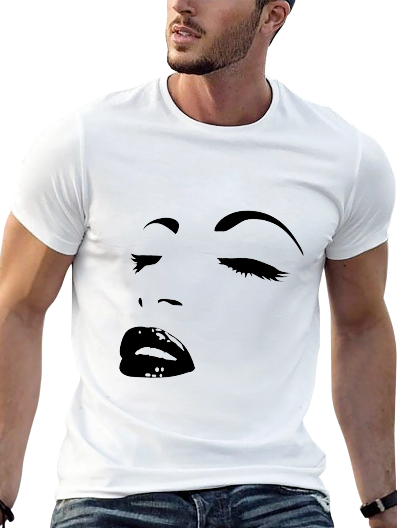 Black Graphic Tee with Face Design