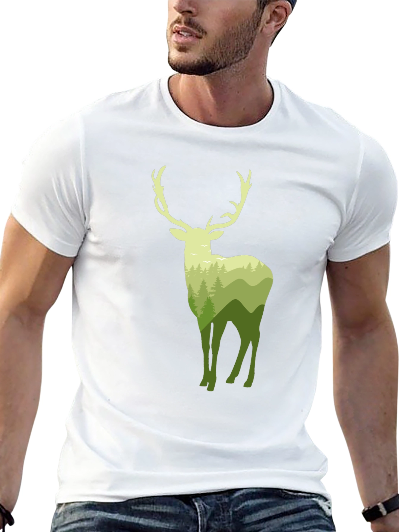 Nature Deer Graphic Black T-Shirt