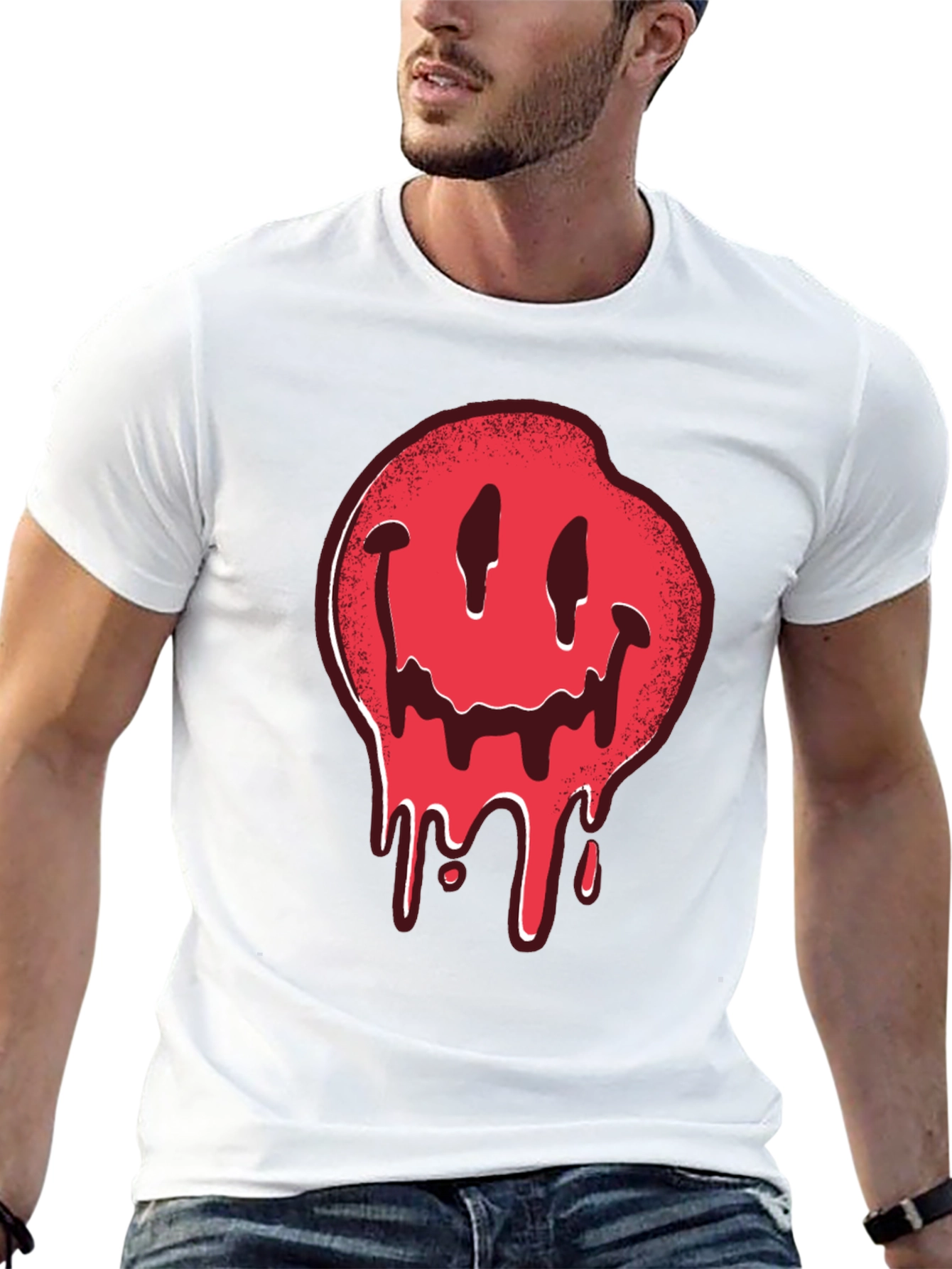 Melting Smiley Face Graphic Tee - Black Cotton T-Shirt