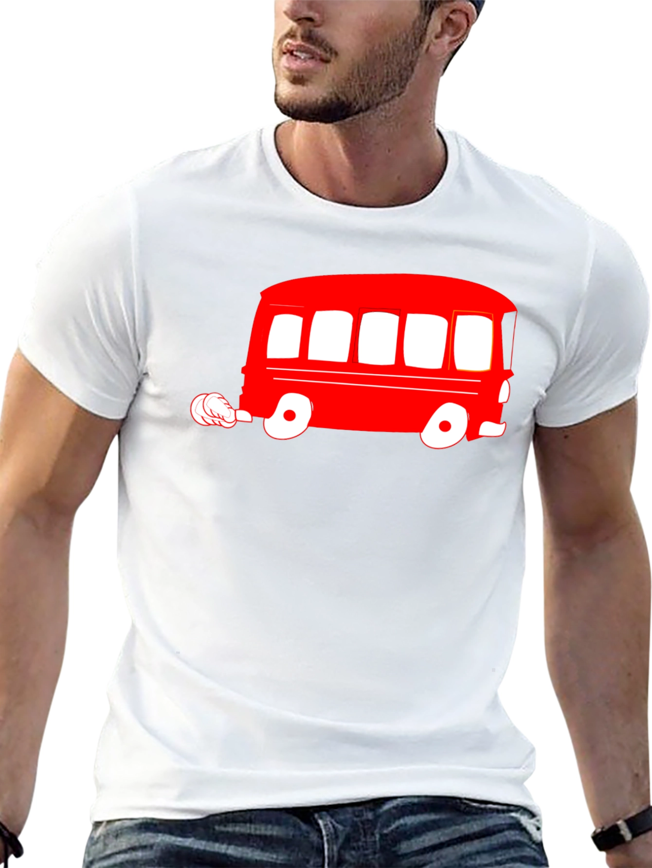 Retro Red Bus Graphic Tee - Classic Style