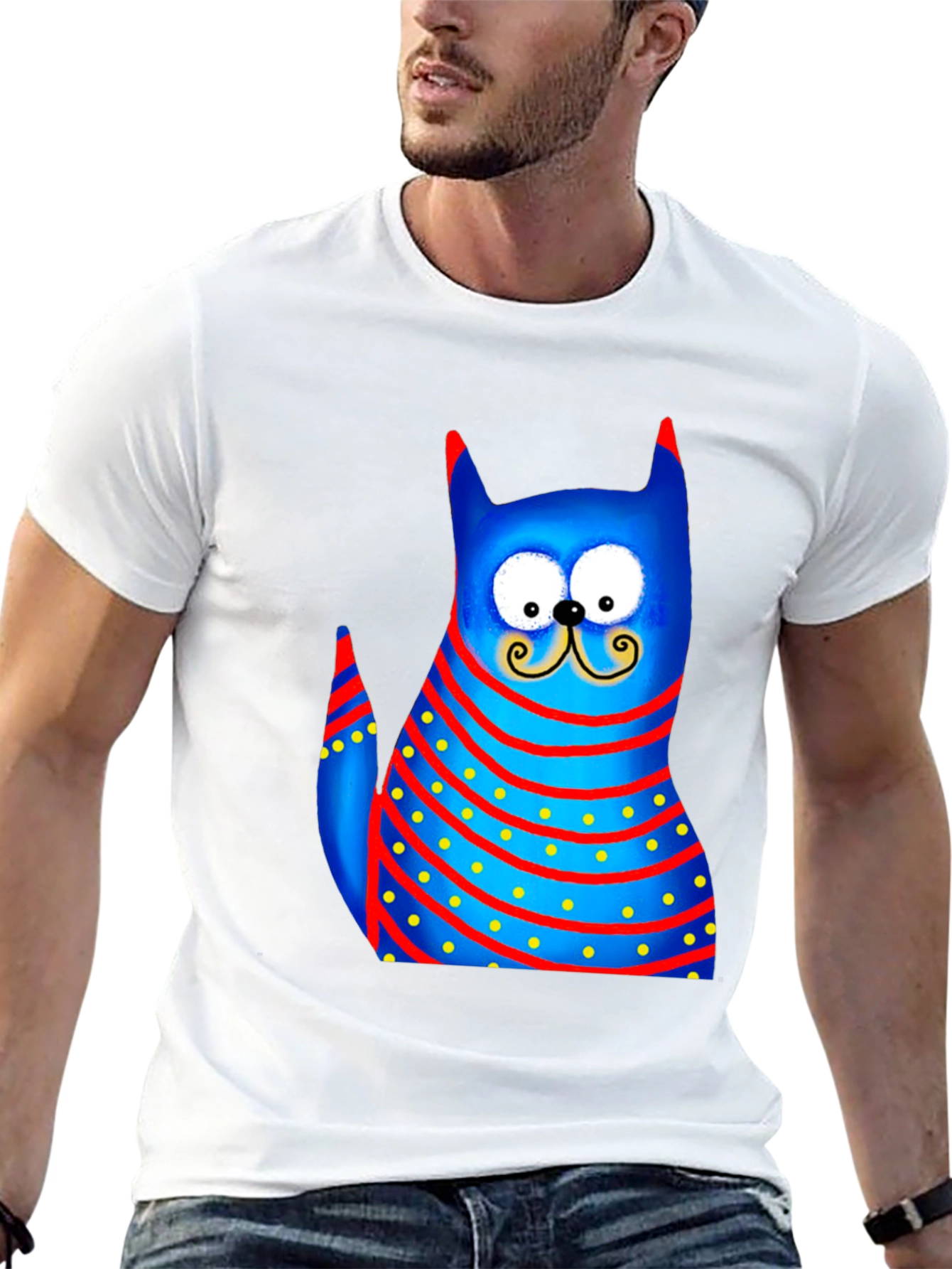 Cartoon Cat Graphic Tee - Whimsical Style