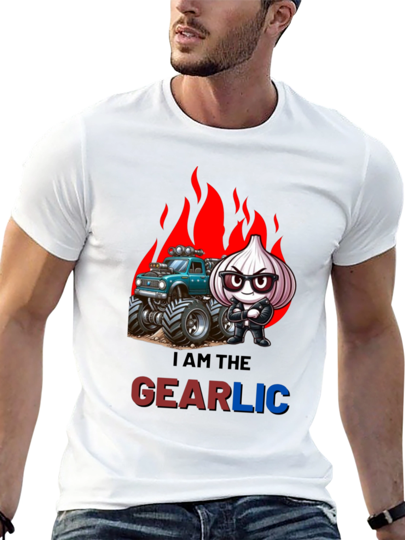 Gearlic T-Shirt: Monster Truck Garlic Pun Tee