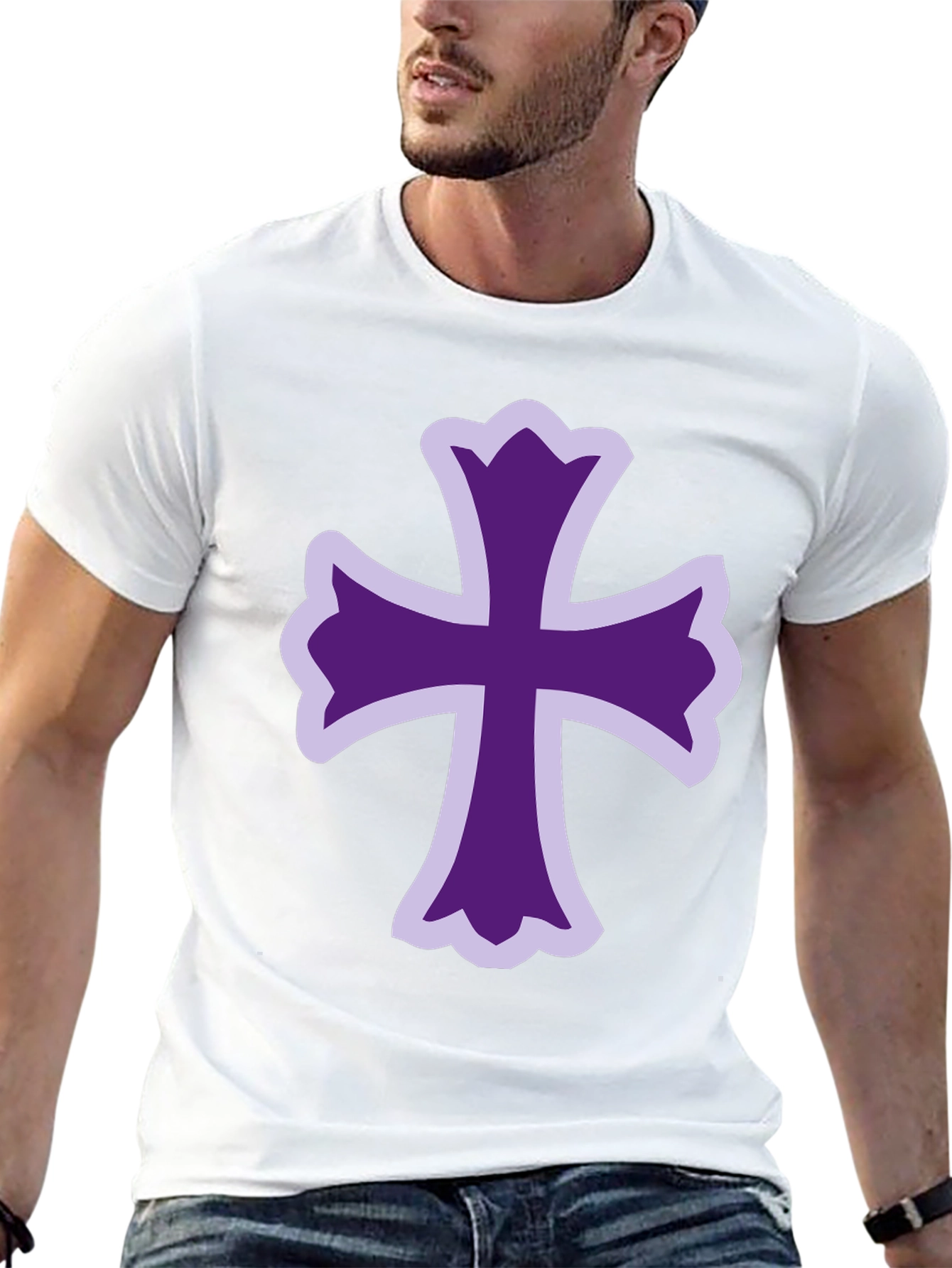 Purple Cross Graphic Black T-Shirt
