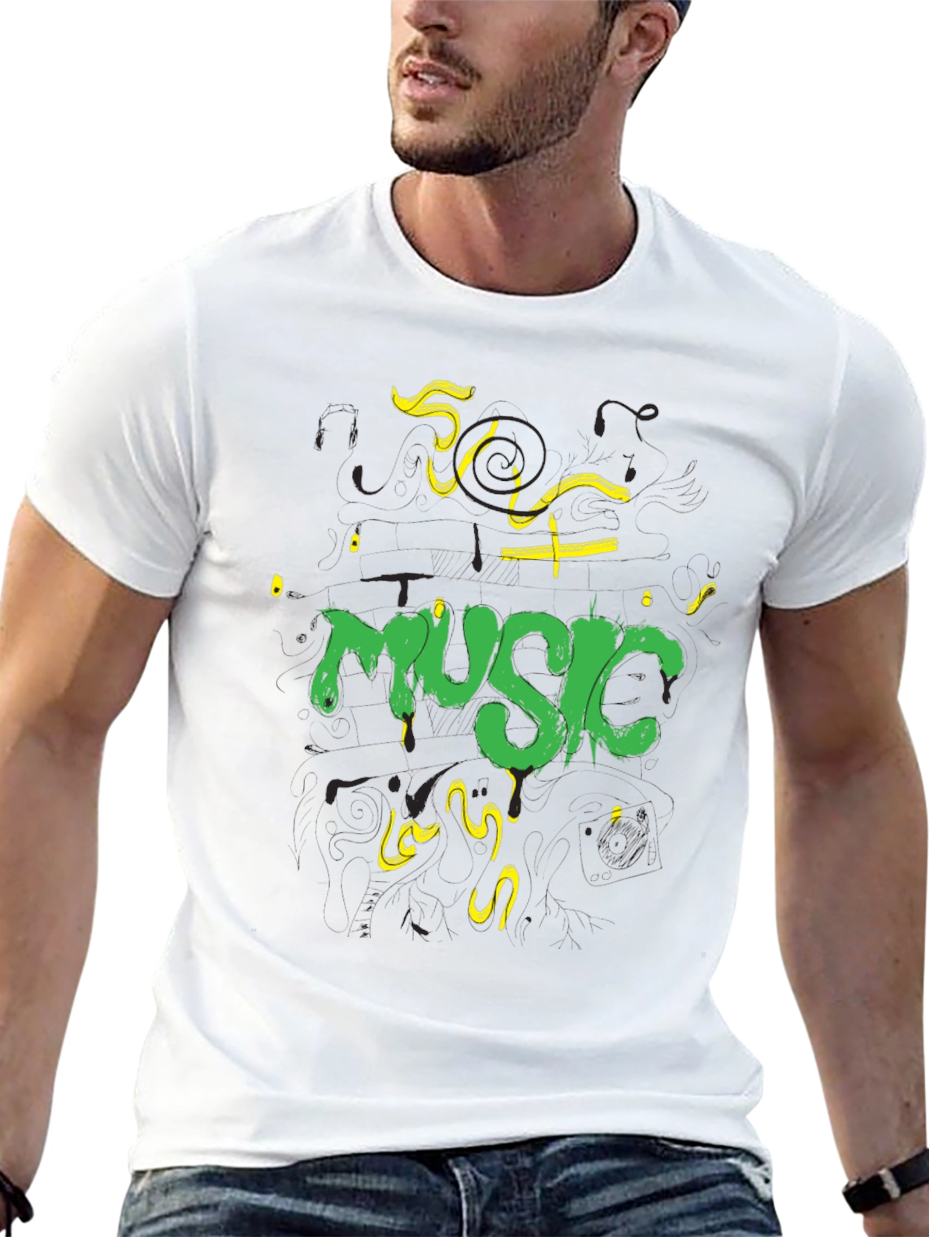 Music T-Shirt - Black Cotton Graphic Tee