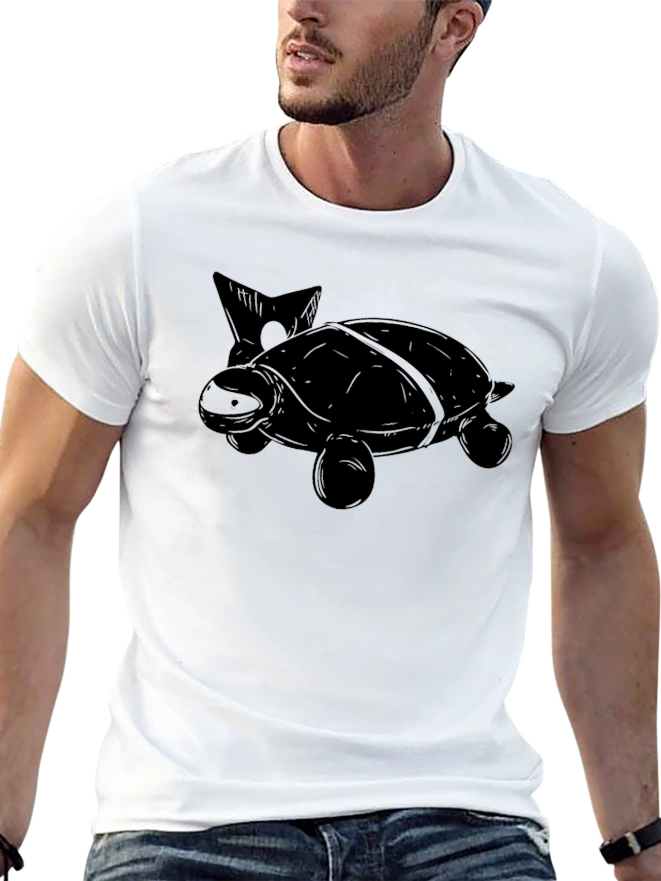 Turtle Graphic Print Mens Black T-Shirt