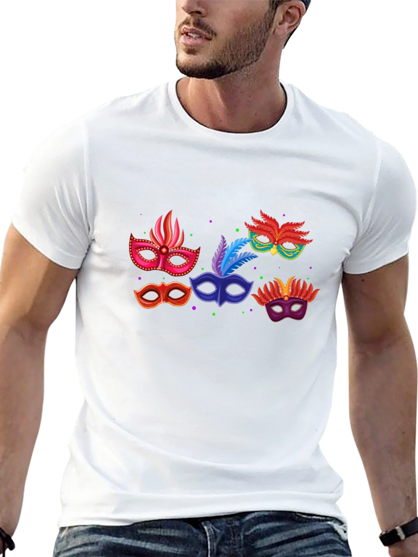Mardi Gras Mask Graphic T-Shirt - Black