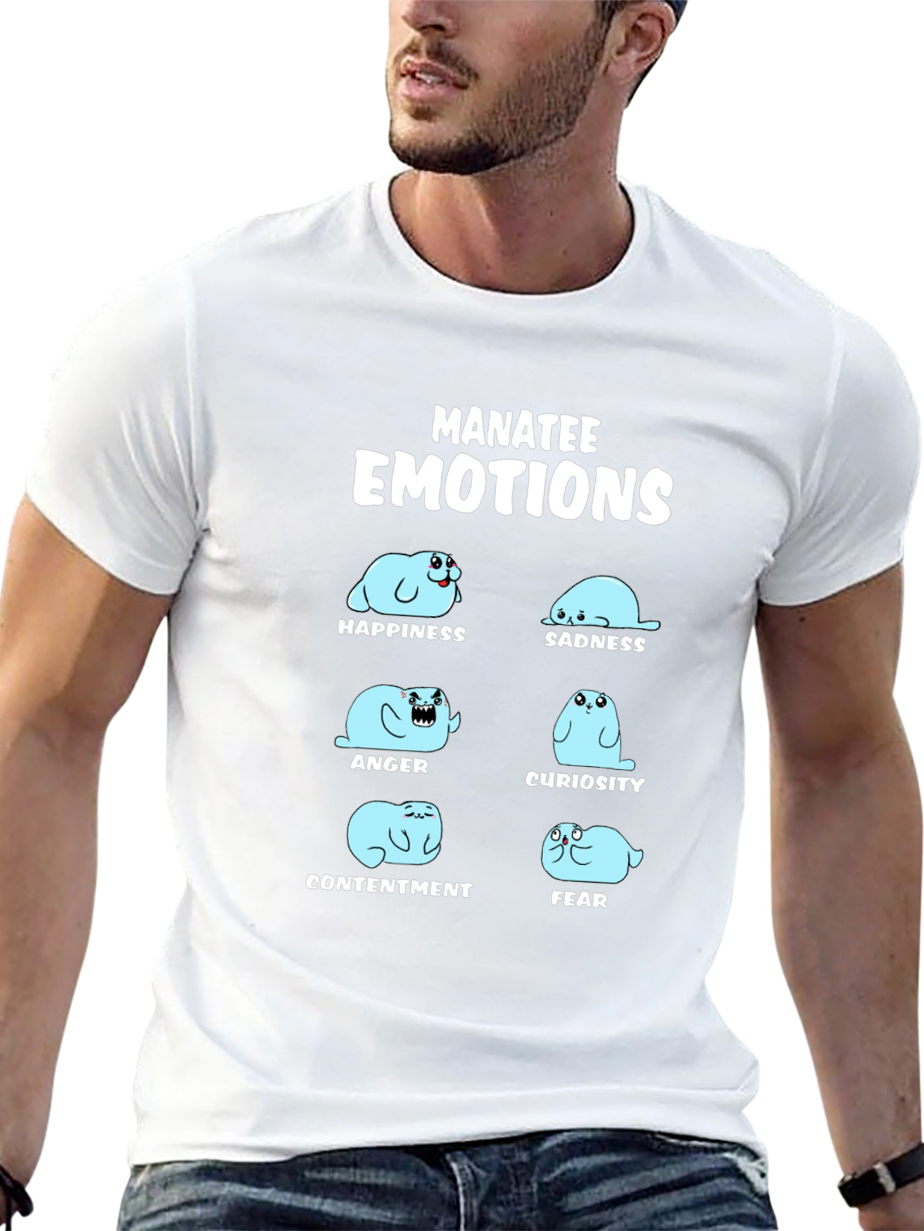 Manatee Emotions Graphic T-Shirt - Black