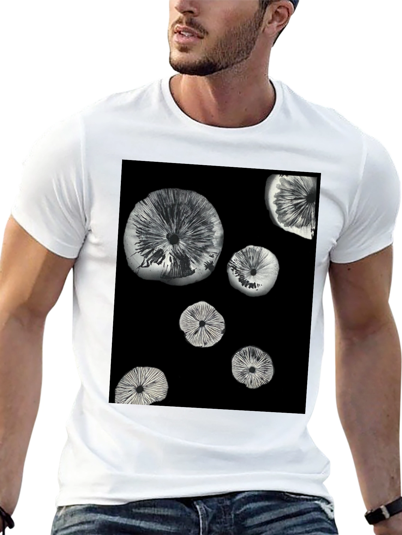 Abstract Mushroom Print Black T-Shirt