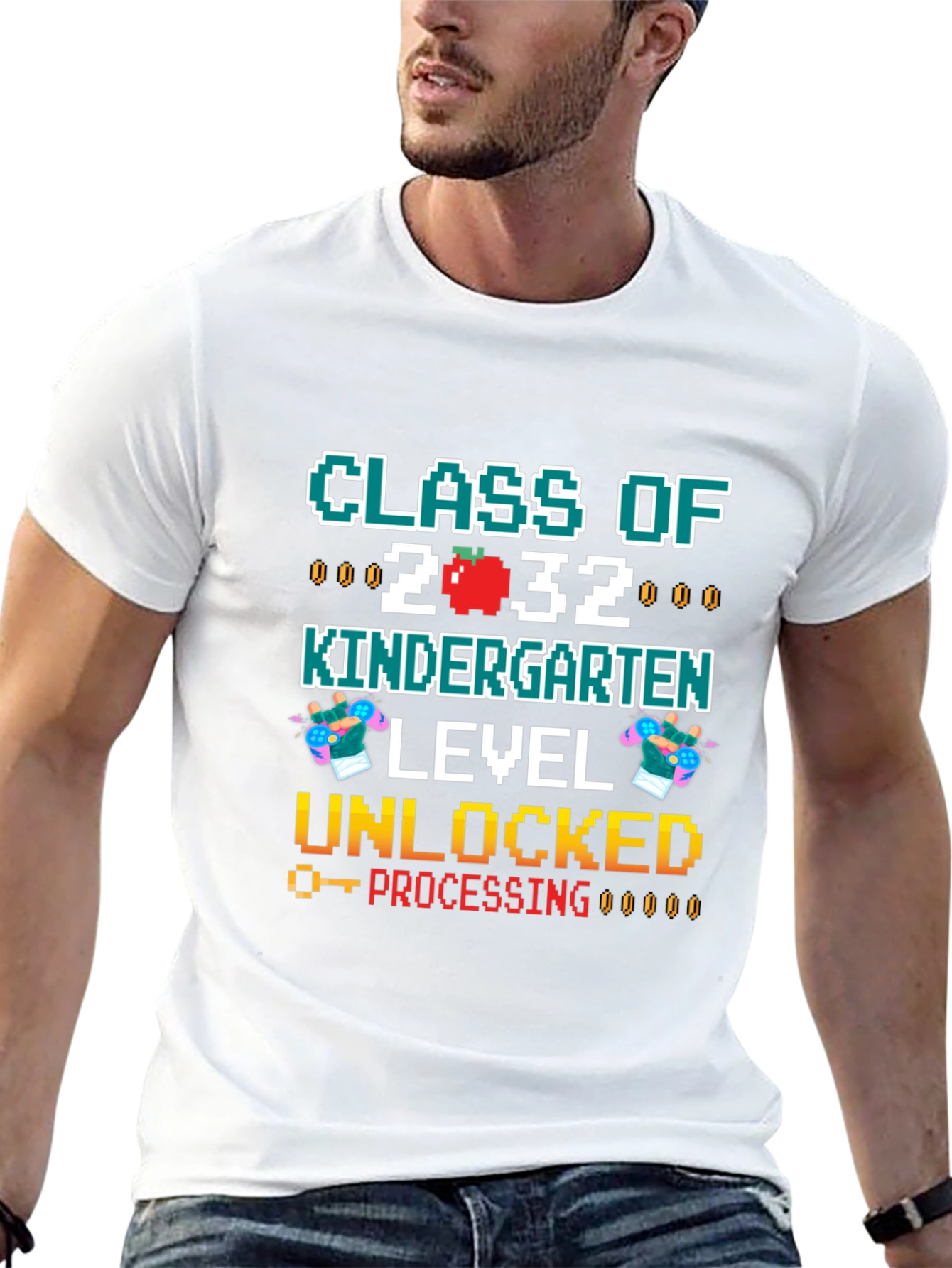Class of 2032 Kindergarten Level Unlocked Black T-Shirt